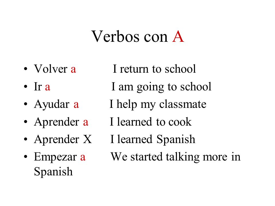 Verbos con A Volver a I return to school Ir a I am going to school