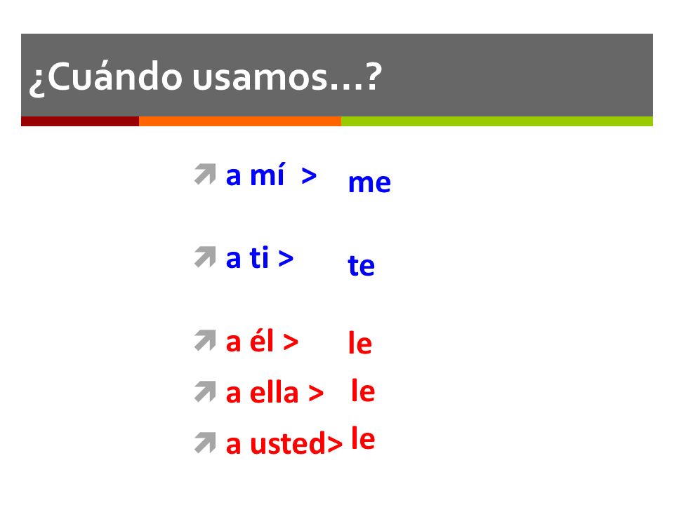 ¿Cuándo usamos… a mí > a ti > a él > a ella > a usted>
