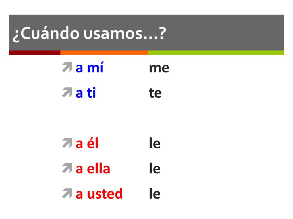 ¿Cuándo usamos… a mí me a ti te a él le a ella le a usted le