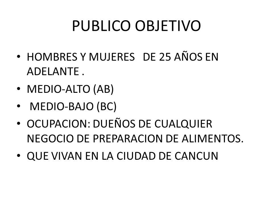 PUBLICO OBJETIVO HOMBRES Y MUJERES DE 25 AÑOS EN ADELANTE .