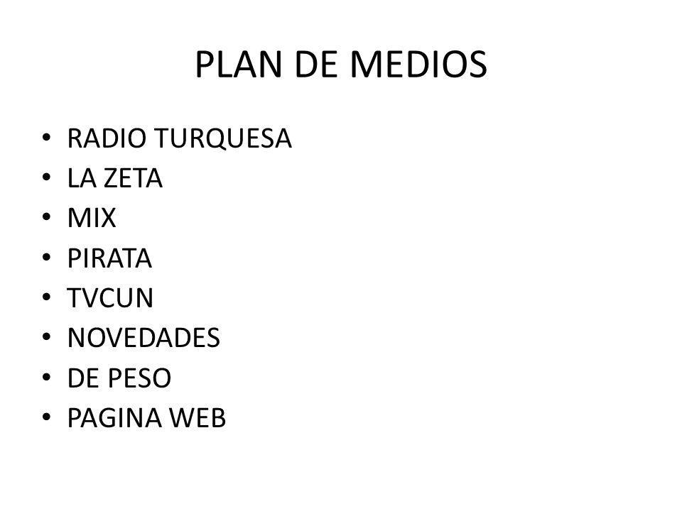 PLAN DE MEDIOS RADIO TURQUESA LA ZETA MIX PIRATA TVCUN NOVEDADES