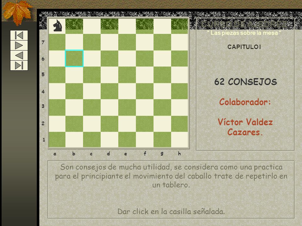 CURSO DE AJEDREZ 62 CONSEJOS Colaborador: Víctor Valdez Cazares.