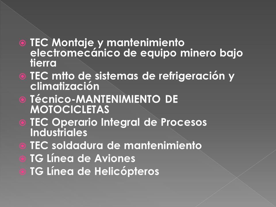 TEC Montaje y mantenimiento electromecánico de equipo minero bajo tierra