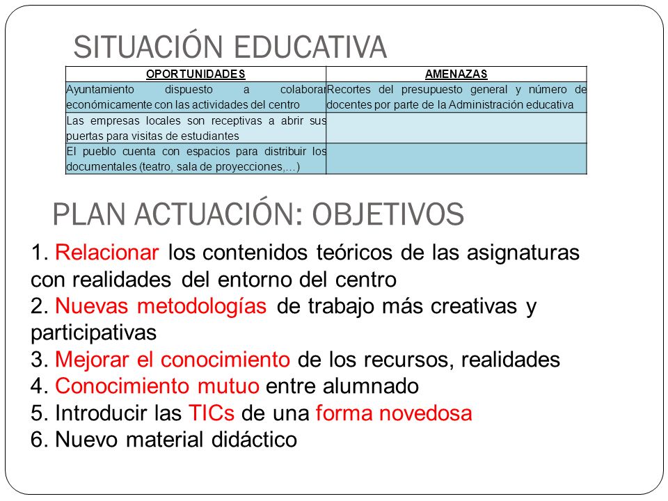 PLAN ACTUACIÓN: OBJETIVOS