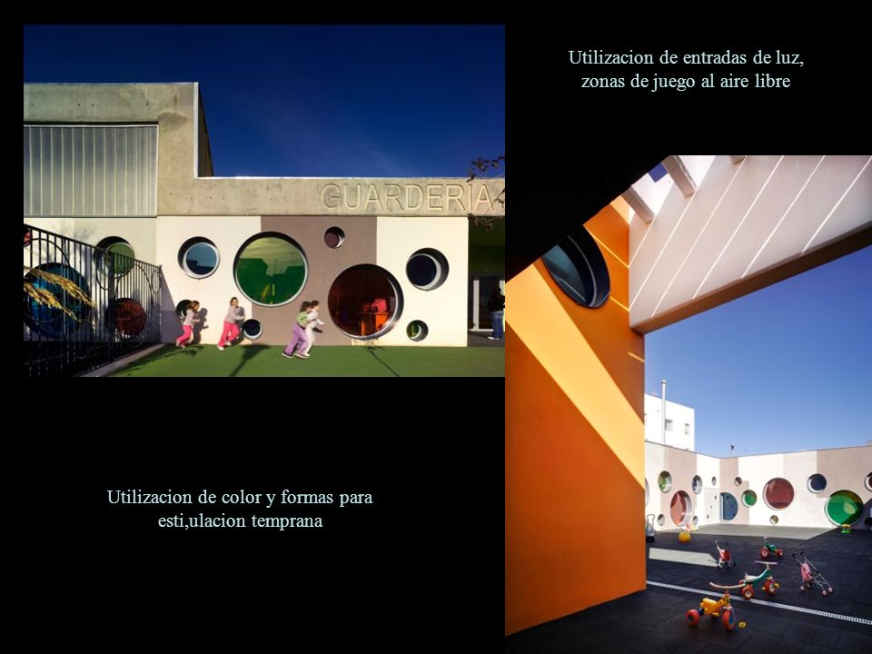 Utilizacion de entradas de luz, zonas de juego al aire libre