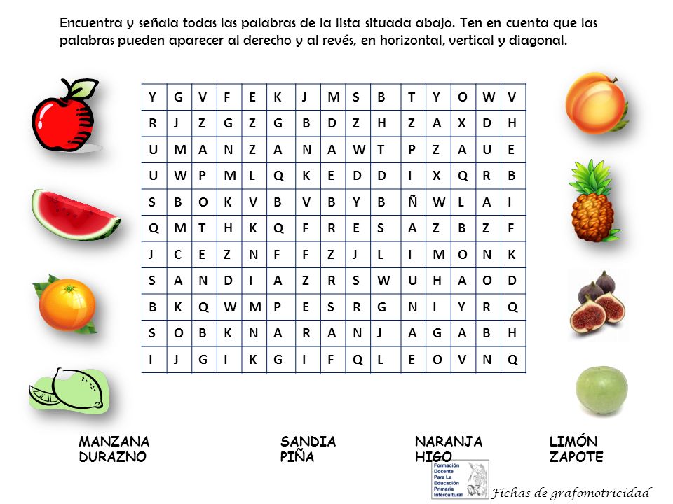 Encuentra y señala todas las palabras de la lista situada abajo
