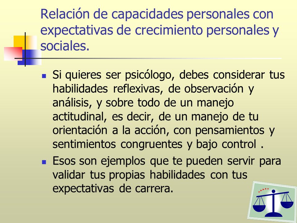 Relación de capacidades personales con expectativas de crecimiento personales y sociales.