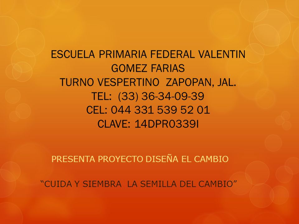 ESCUELA PRIMARIA FEDERAL VALENTIN GOMEZ FARIAS TURNO VESPERTINO ZAPOPAN, JAL. TEL: (33) CEL: CLAVE: 14DPR0339I