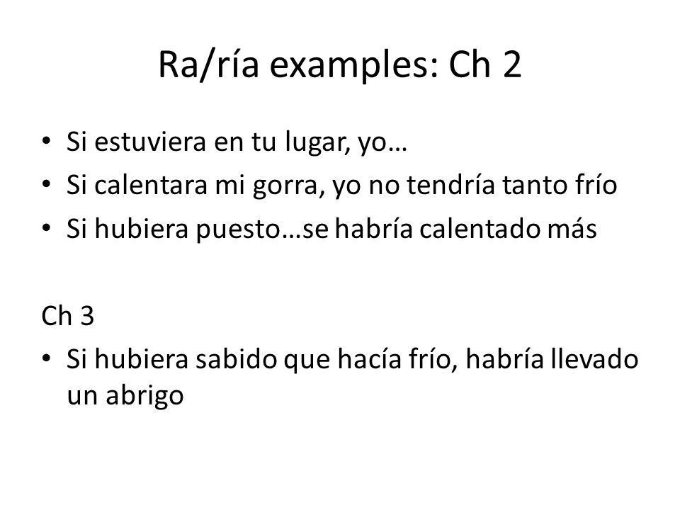 Ra/ría examples: Ch 2 Si estuviera en tu lugar, yo…