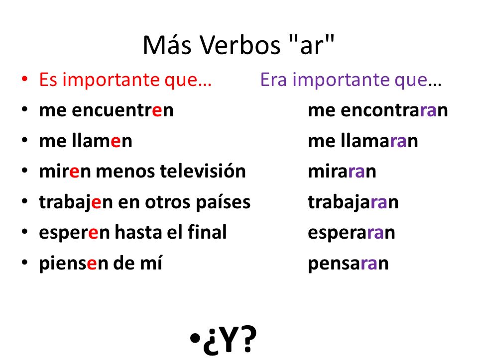 ¿Y Más Verbos ar Es importante que… Era importante que…