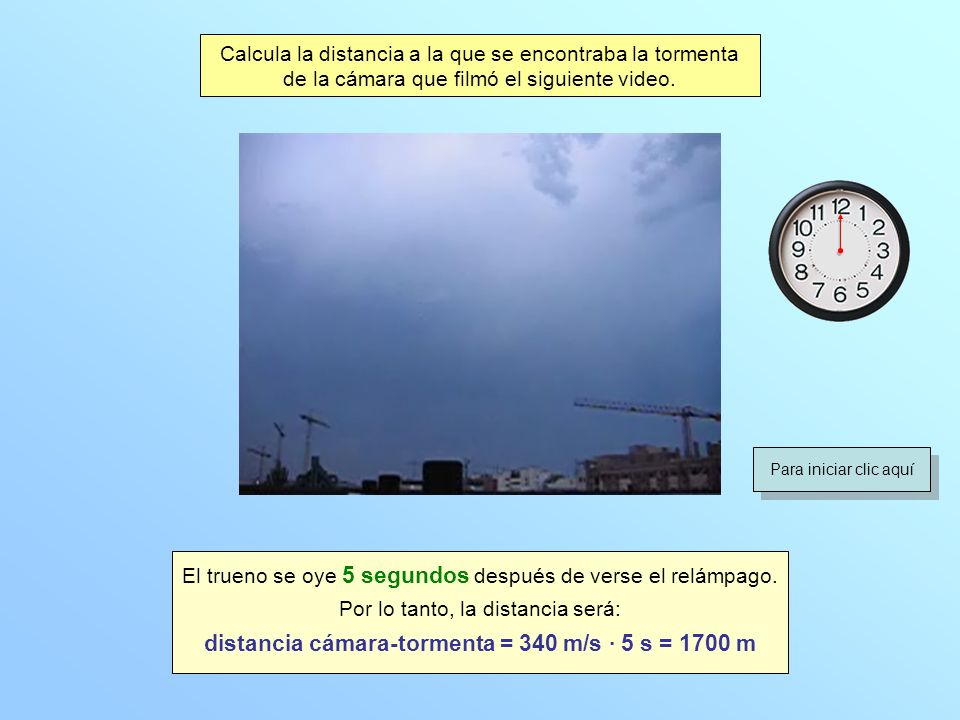 distancia cámara-tormenta = 340 m/s · 5 s = 1700 m