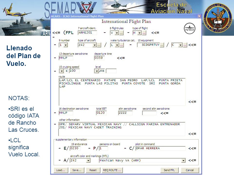 Llenado del Plan de Vuelo.
