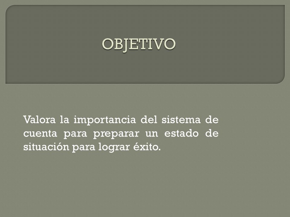Objetivo Valora la importancia del sistema de cuenta para preparar un estado de situación para lograr éxito.