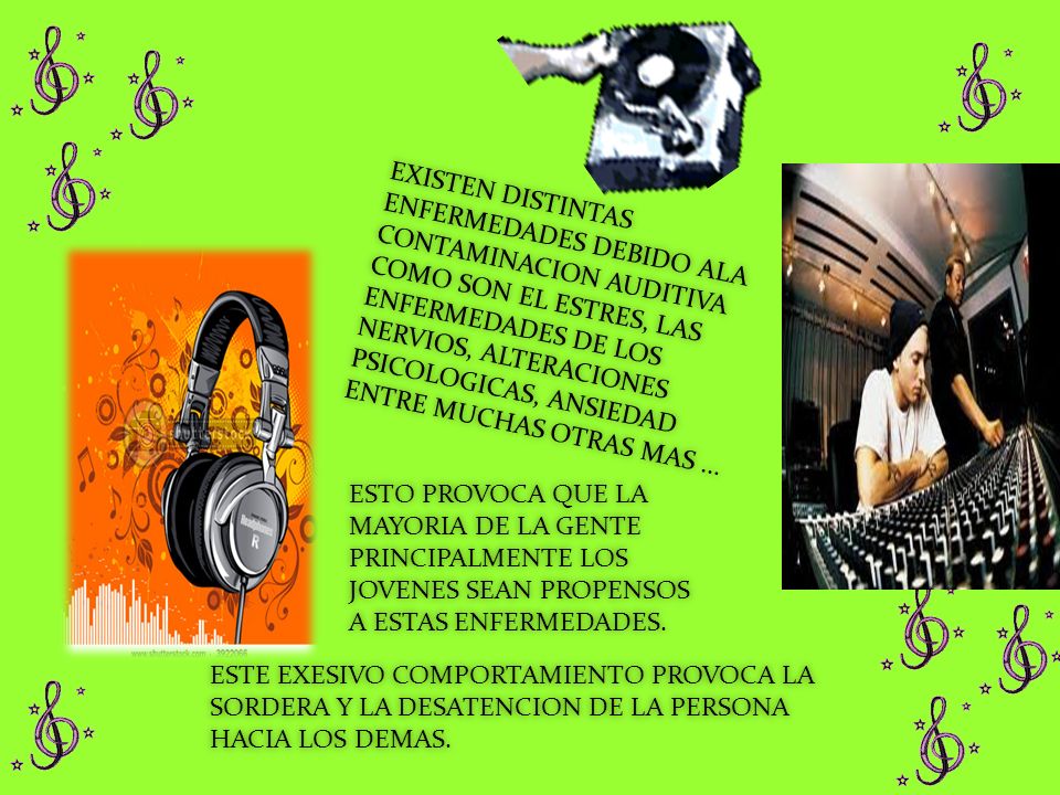 EXISTEN DISTINTAS ENFERMEDADES DEBIDO ALA CONTAMINACION AUDITIVA COMO SON EL ESTRES, LAS ENFERMEDADES DE LOS NERVIOS, ALTERACIONES PSICOLOGICAS, ANSIEDAD ENTRE MUCHAS OTRAS MAS ...
