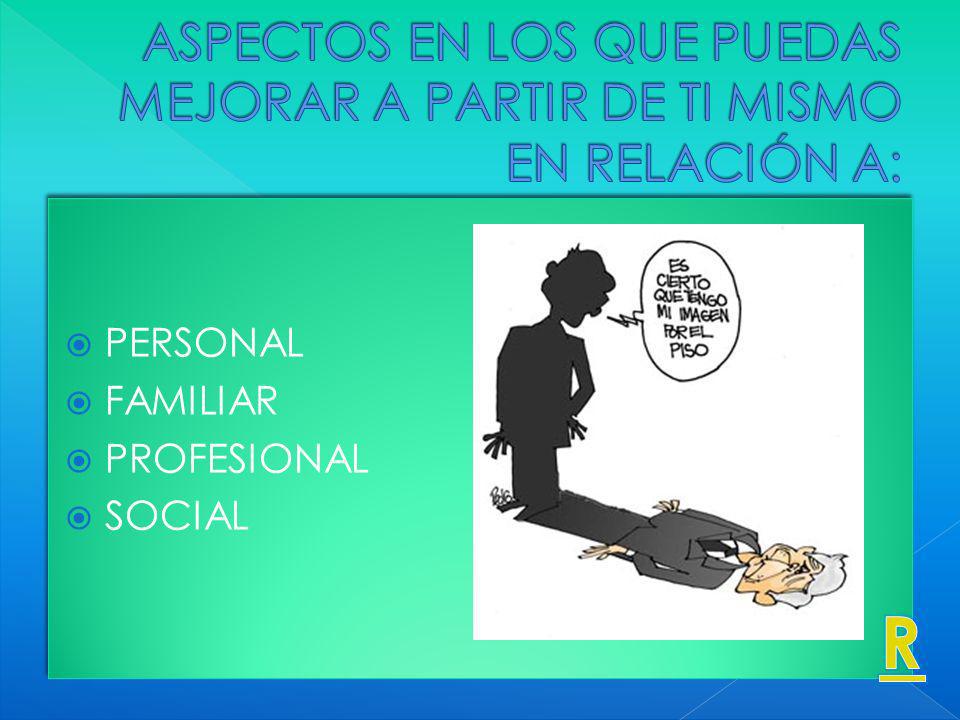 ASPECTOS EN LOS QUE PUEDAS MEJORAR A PARTIR DE TI MISMO EN RELACIÓN A: