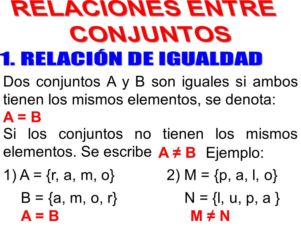 Si los conjuntos no tienen los mismos elementos. Se escribe A ≠ B