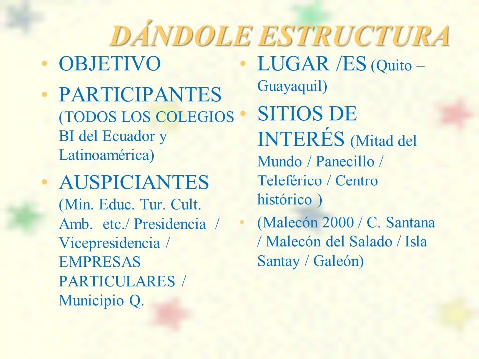 DÁNDOLE ESTRUCTURA OBJETIVO LUGAR /ES (Quito – Guayaquil)