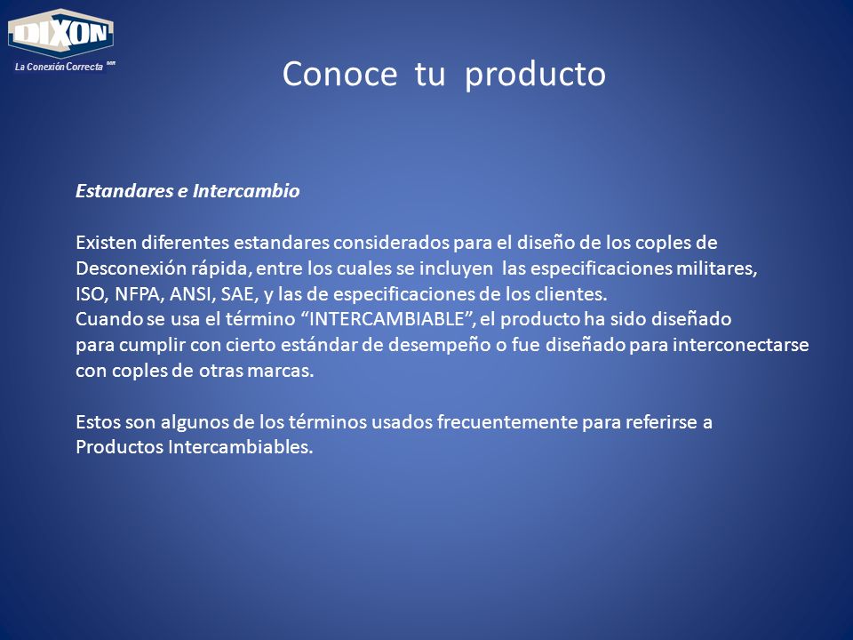 Conoce tu producto Estandares e Intercambio