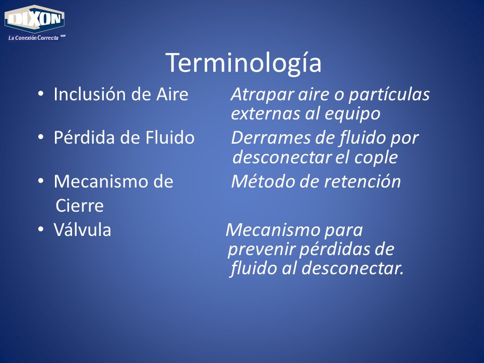 MR La Conexión Correcta. Terminología. Inclusión de Aire Atrapar aire o partículas externas al equipo.