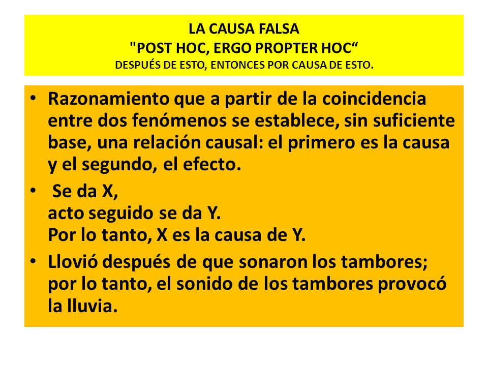 Se da X, acto seguido se da Y. Por lo tanto, X es la causa de Y.