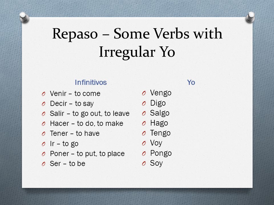 Repaso – Some Verbs with Irregular Yo