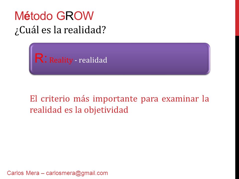 R: Reality - realidad Método GROW ¿Cuál es la realidad