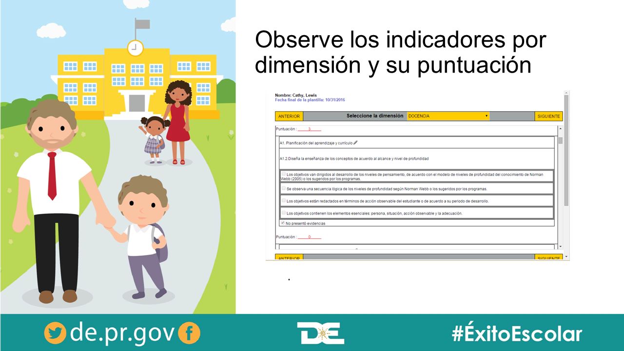Observe los indicadores por dimensión y su puntuación
