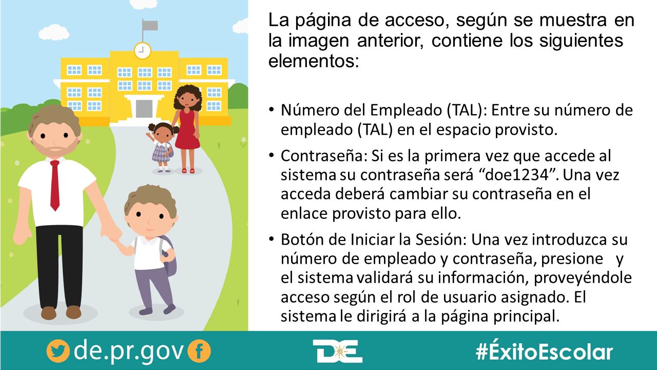 La página de acceso, según se muestra en la imagen anterior, contiene los siguientes elementos: