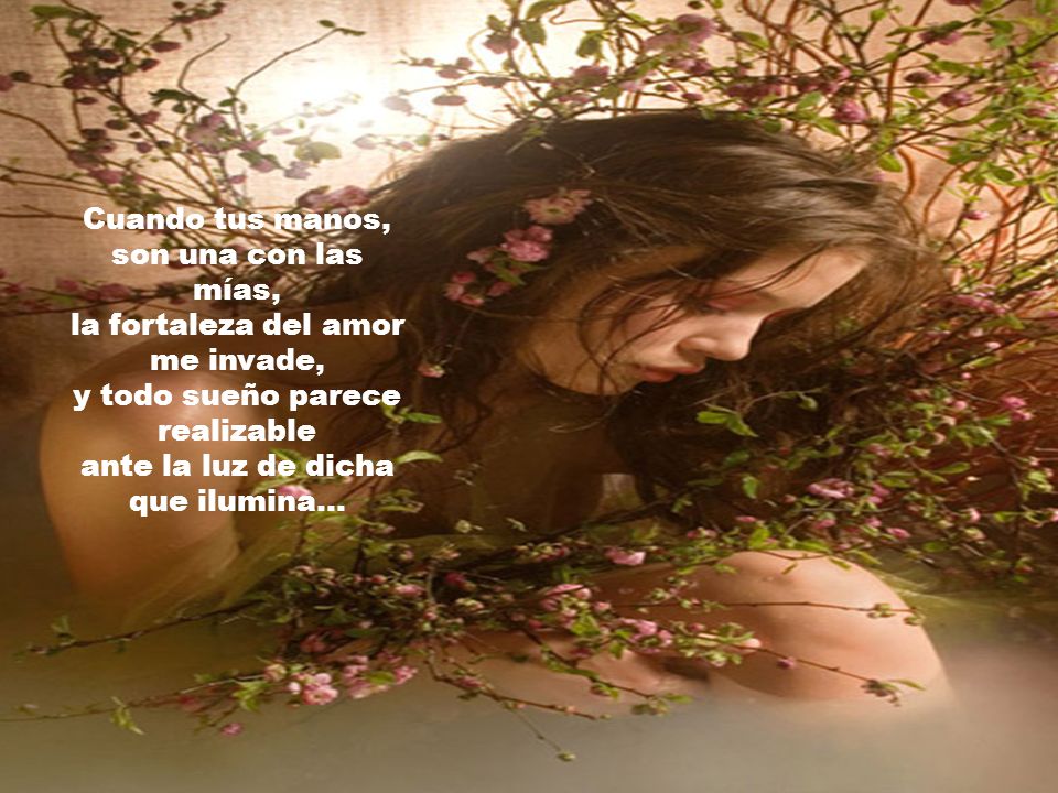 Cuando tus manos, son una con las mías, la fortaleza del amor me invade, y todo sueño parece realizable ante la luz de dicha que ilumina…