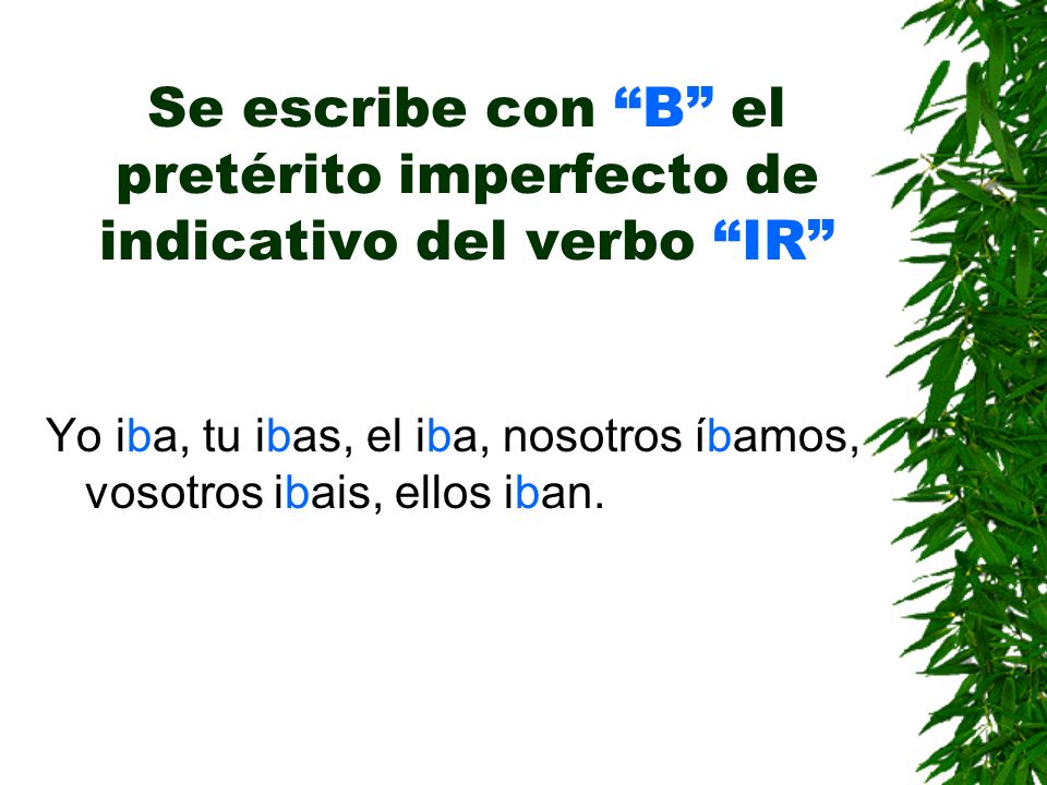 Se escribe con B el pretérito imperfecto de indicativo del verbo IR