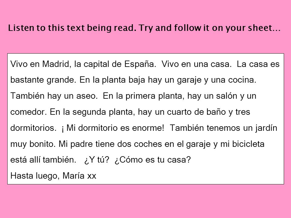 Listen to this text being read. Try and follow it on your sheet…