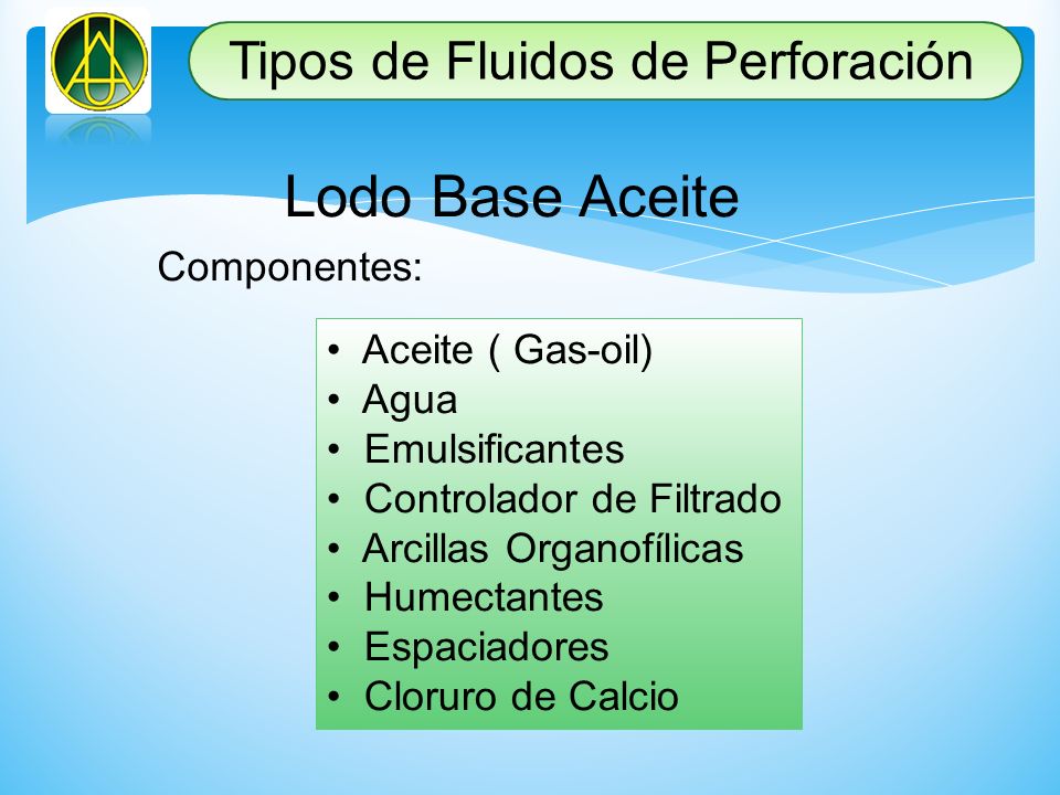Lodo Base Aceite Tipos de Fluidos de Perforación Componentes: