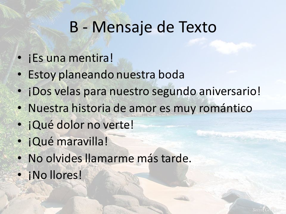 B - Mensaje de Texto ¡Es una mentira! Estoy planeando nuestra boda