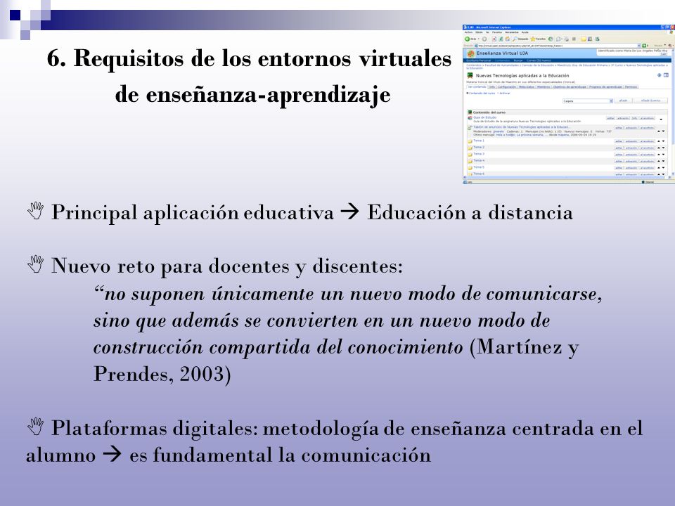6. Requisitos de los entornos virtuales de enseñanza-aprendizaje