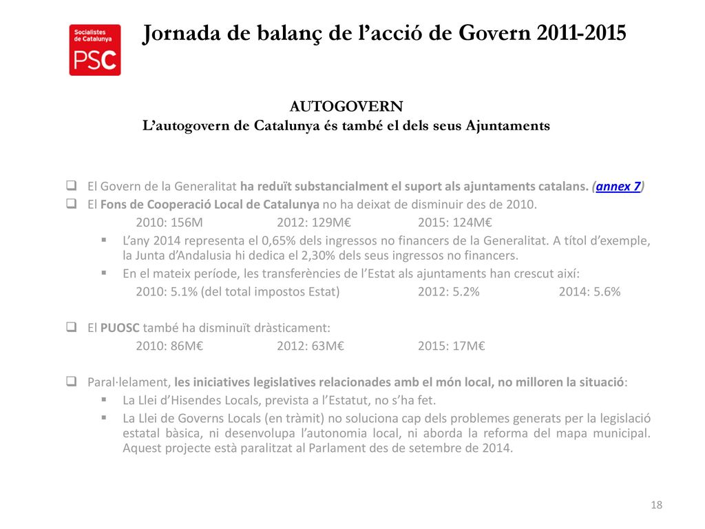 AUTOGOVERN L’autogovern de Catalunya és també el dels seus Ajuntaments