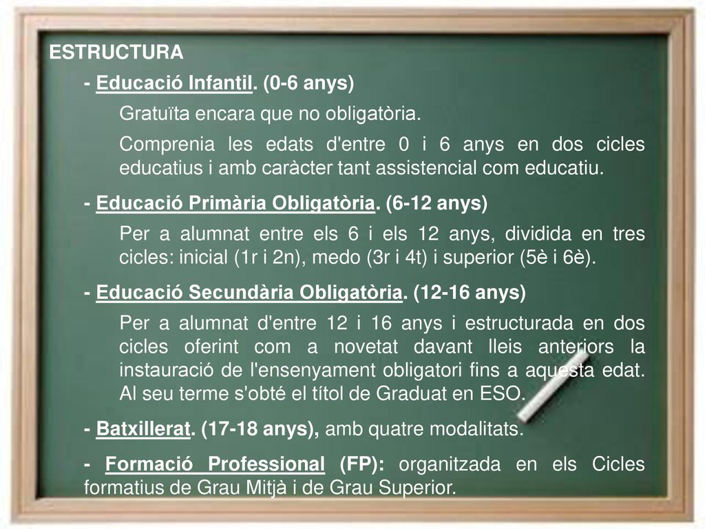 ESTRUCTURA - Educació Infantil. (0-6 anys) Gratuïta encara que no obligatòria.