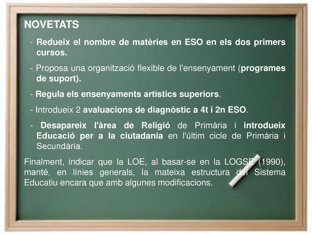 NOVETATS - Redueix el nombre de matèries en ESO en els dos primers cursos.