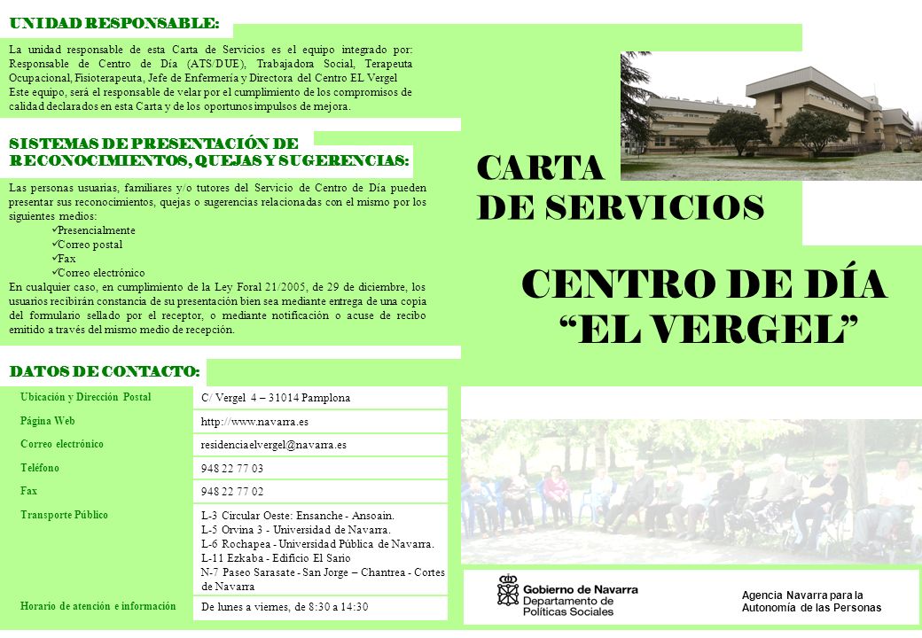 CENTRO DE DÍA EL VERGEL CARTA DE SERVICIOS UNIDAD RESPONSABLE: