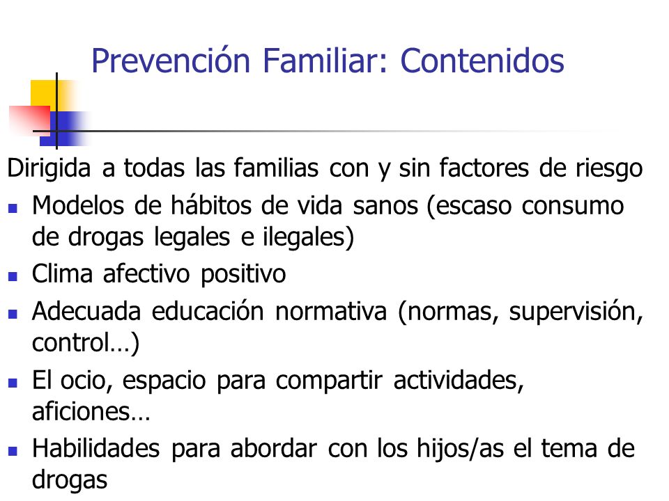 Prevención Familiar: Contenidos