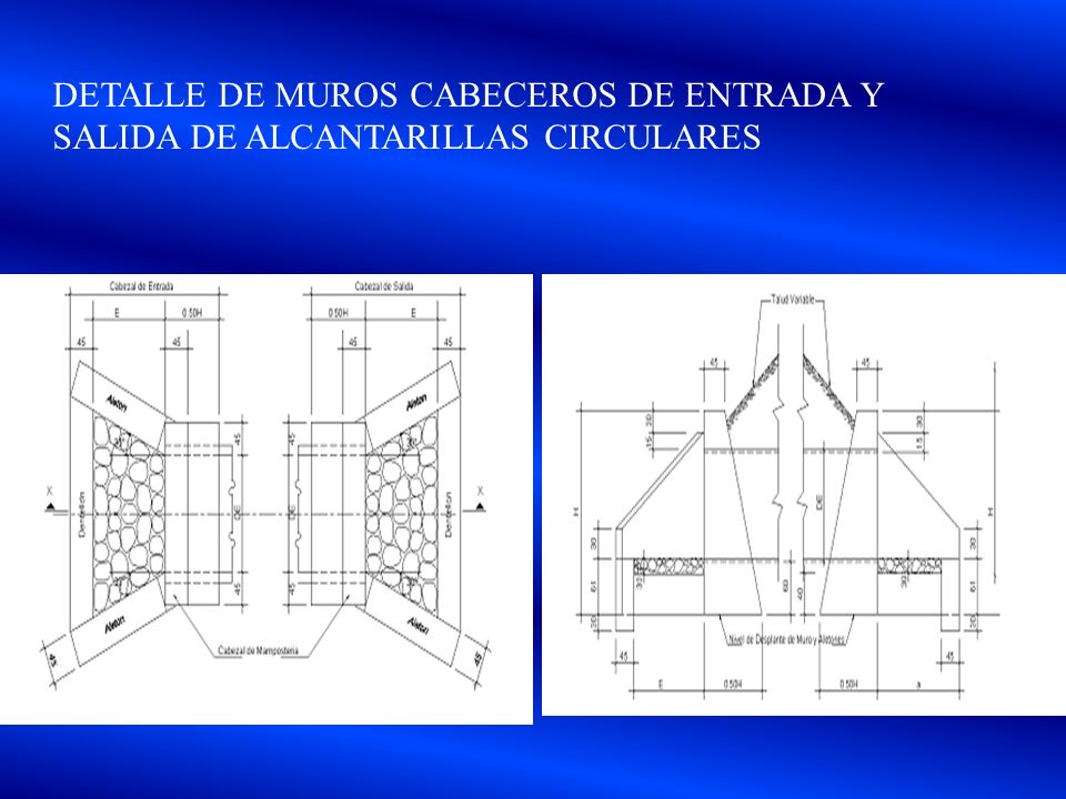 DETALLE DE MUROS CABECEROS DE ENTRADA Y SALIDA DE ALCANTARILLAS CIRCULARES