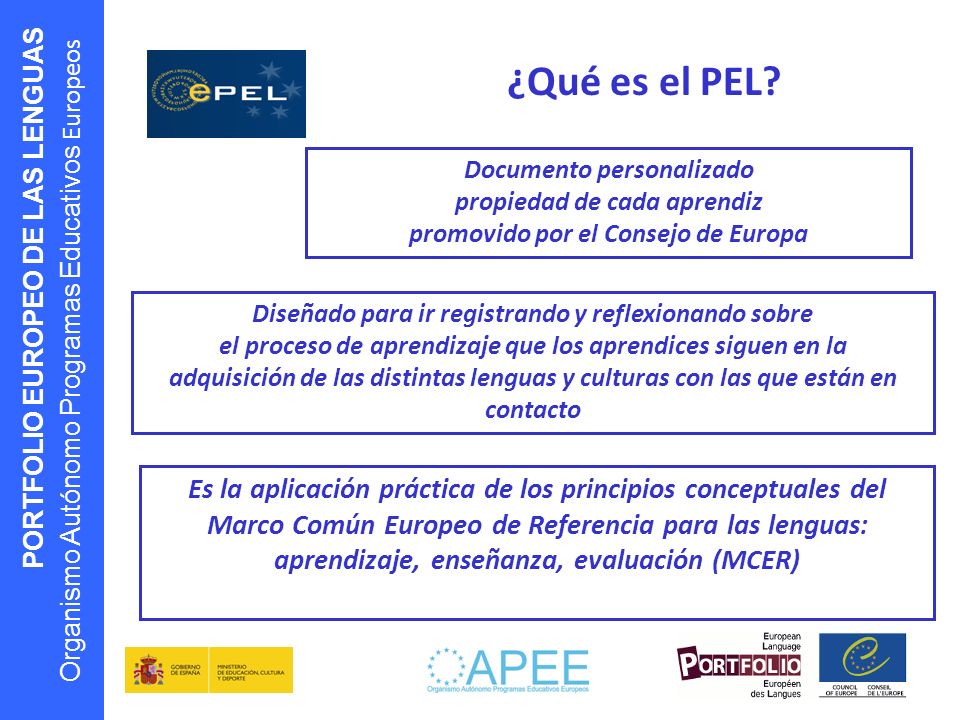 ¿Qué es el PEL Documento personalizado. propiedad de cada aprendiz. promovido por el Consejo de Europa.
