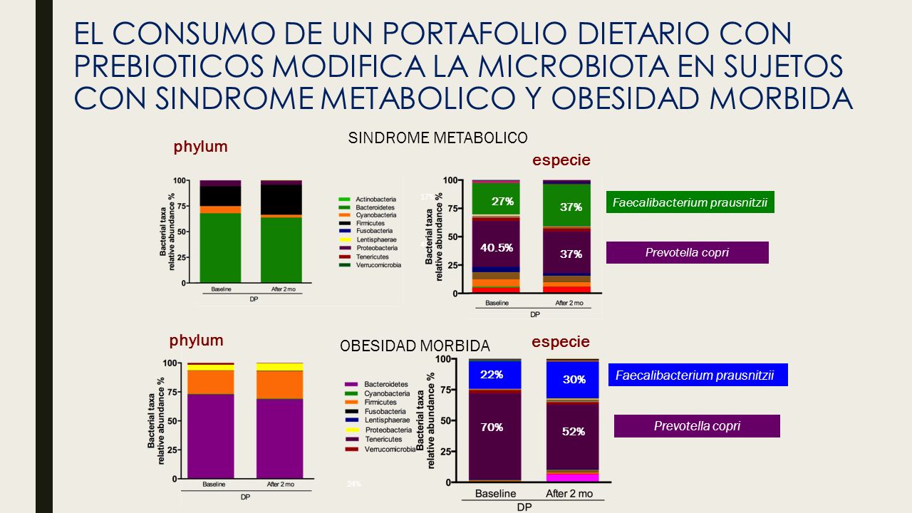 EL CONSUMO DE UN PORTAFOLIO DIETARIO CON PREBIOTICOS MODIFICA LA MICROBIOTA EN SUJETOS CON SINDROME METABOLICO Y OBESIDAD MORBIDA