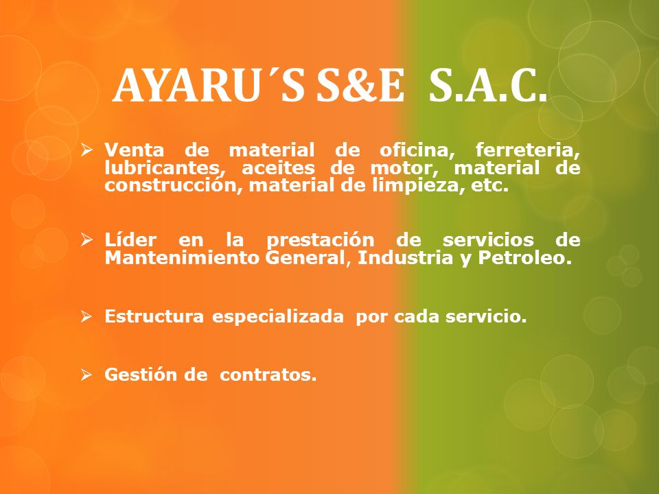 AYARU´S S&E S.A.C. Venta de material de oficina, ferreteria, lubricantes, aceites de motor, material de construcción, material de limpieza, etc.
