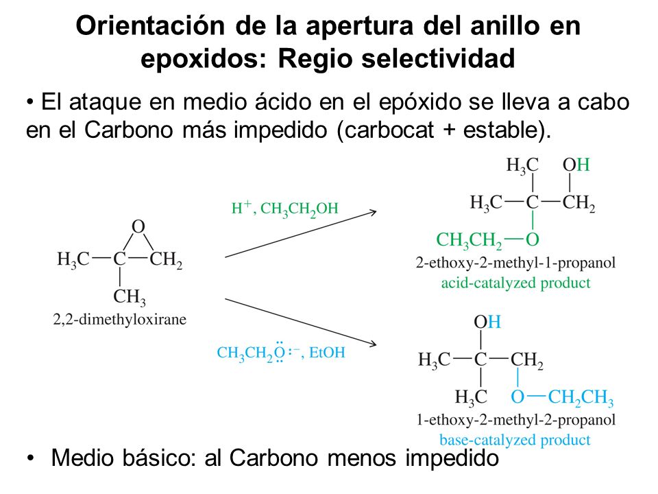 Orientación de la apertura del anillo en epoxidos: Regio selectividad
