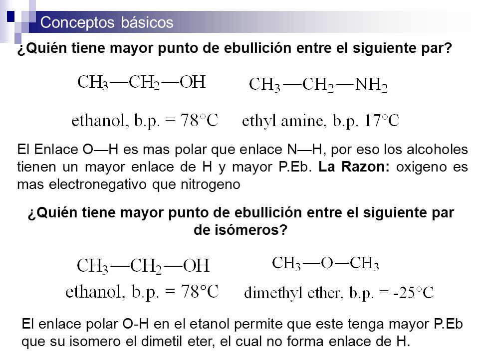 ¿Quién tiene mayor punto de ebullición entre el siguiente par