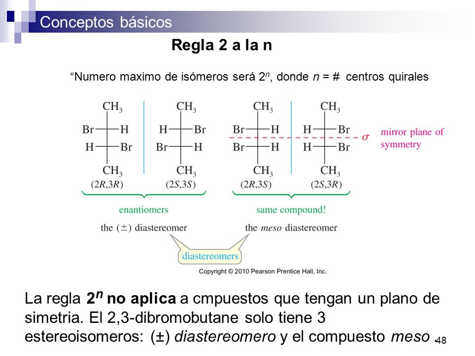 Regla 2 a la n Numero maximo de isómeros será 2n, donde n = # centros quirales.