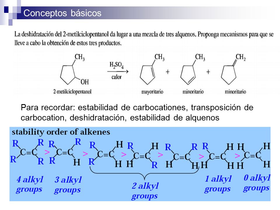 Para recordar: estabilidad de carbocationes, transposición de