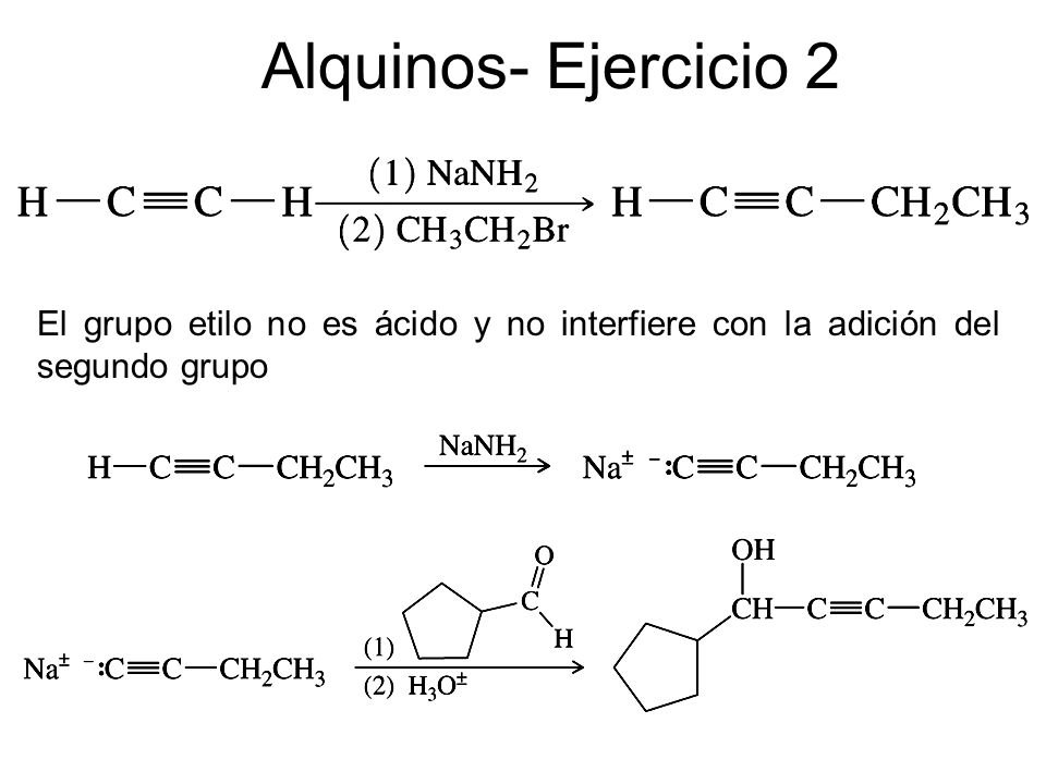 Alquinos- Ejercicio 2 El grupo etilo no es ácido y no interfiere con la adición del segundo grupo. Copyright © 2006 Pearson Prentice Hall, Inc.