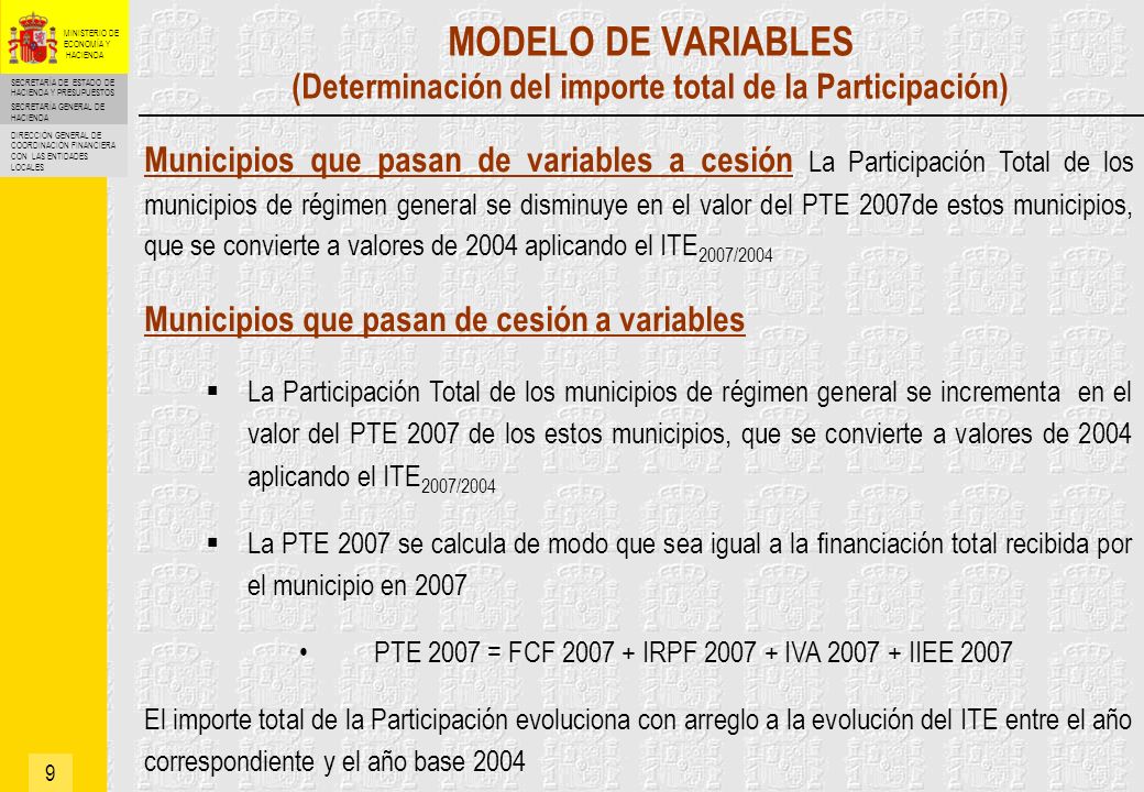 MODELO DE VARIABLES (Determinación del importe total de la Participación)