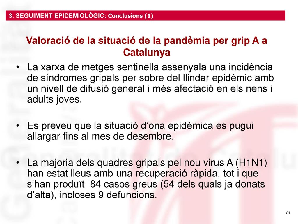 Valoració de la situació de la pandèmia per grip A a Catalunya